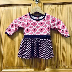 Origany organic cotton eco friendly pink purple white pattern long sleeve dress